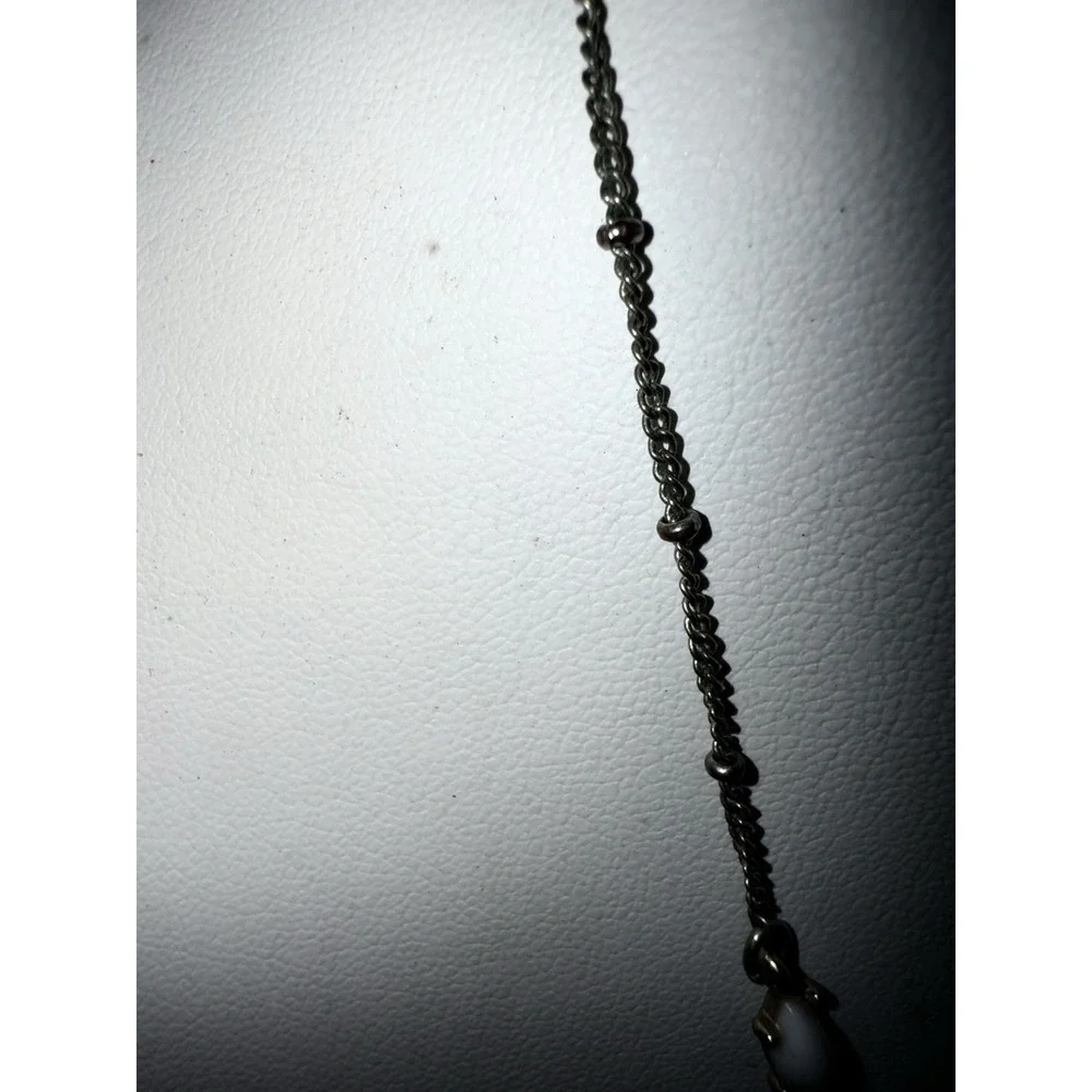 Silver Tone & White Milk Glass‎ Navettes  Y Drop Necklace NR Signed Vintage Avon